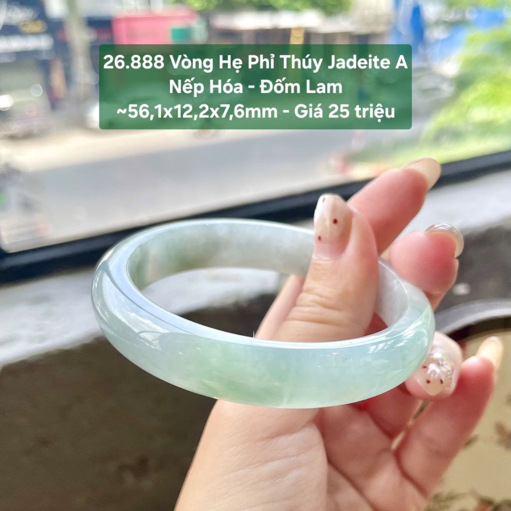 26.888 Vòng Hẹ Phỉ Thuý Jadeite A - Nếp Hoá - Đốm Lam ~ 56,1x12,2x7,6mm