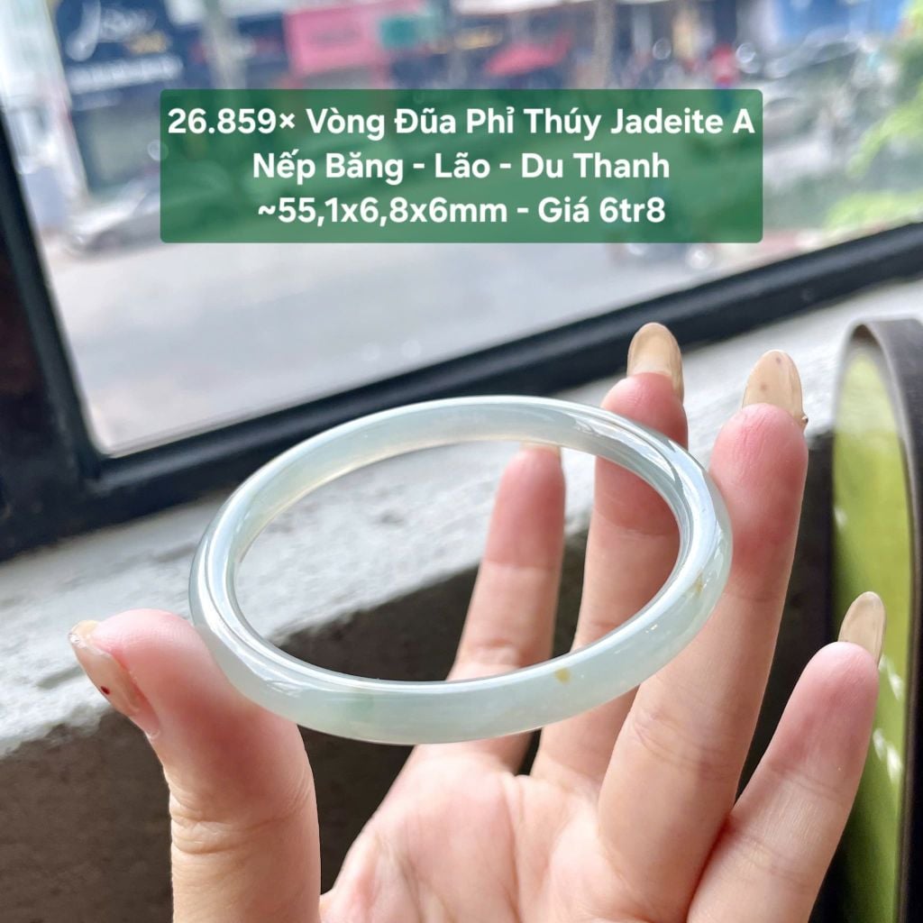 26.859x Vòng Đũa Phỉ Thuý Jadeite A - Nếp Băng - Lão - Du Thanh ~ 55,1x6,8x6mm