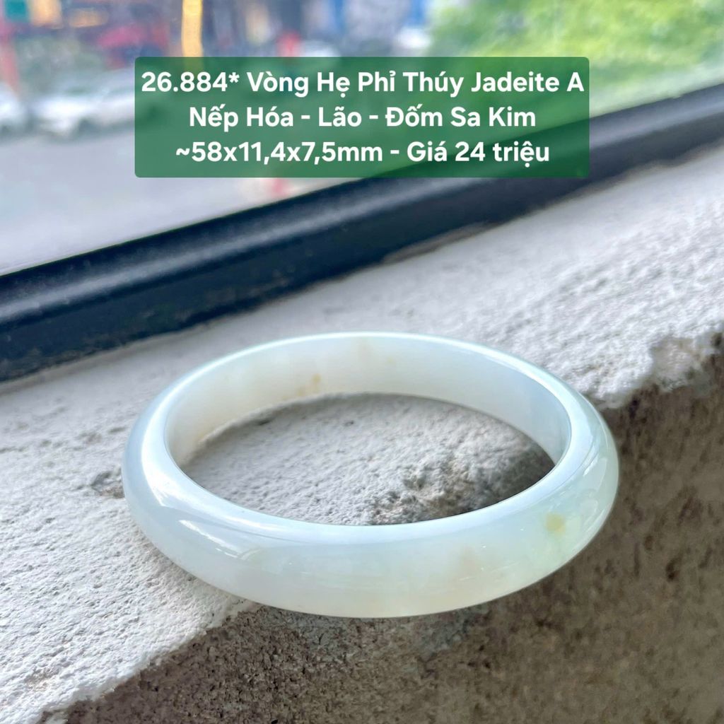 26.884* Vòng Hẹ Phỉ Thuý Jadeite A - Nếp Hoá - Lão - Đốm Sa Kim ~ 58x11,4x7,5mm