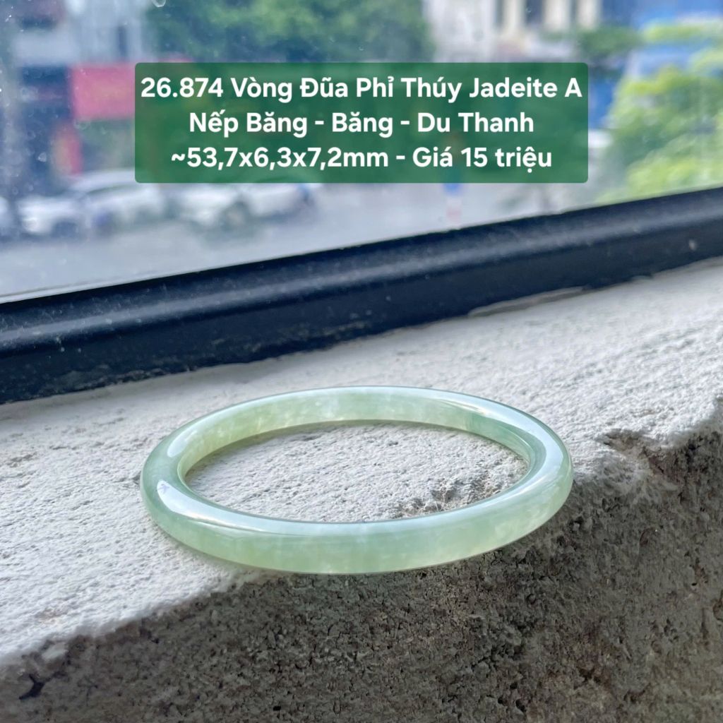 26.874 Vòng Đũa Phỉ Thuý Jadeite A - Nếp Băng - Băng - Du Thanh ~ 53,7x6,3x7,2mm