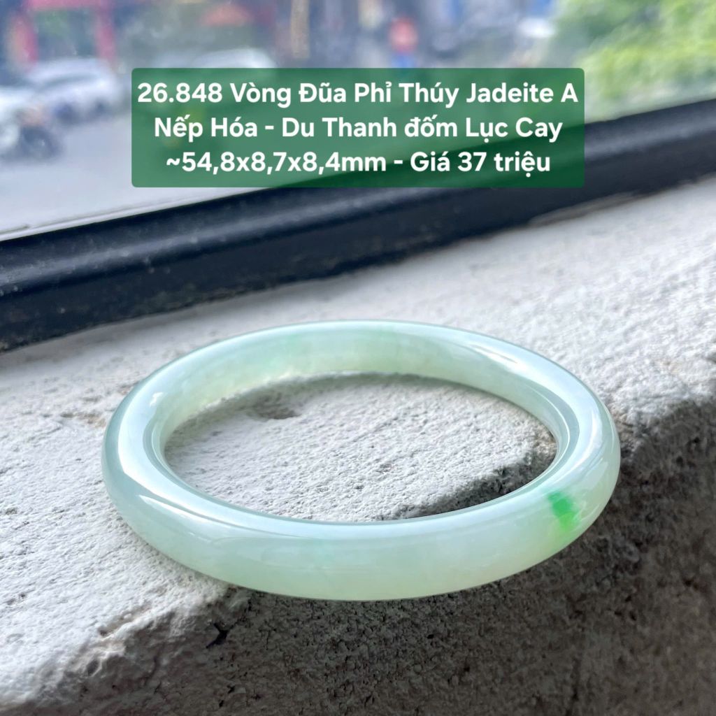 26.848 Vòng Đũa Phỉ Thuý Jadeite A - Nếp Hoá - Du Thanh - Đốm Lục Cay ~ 54,8x8,7x8,4mm