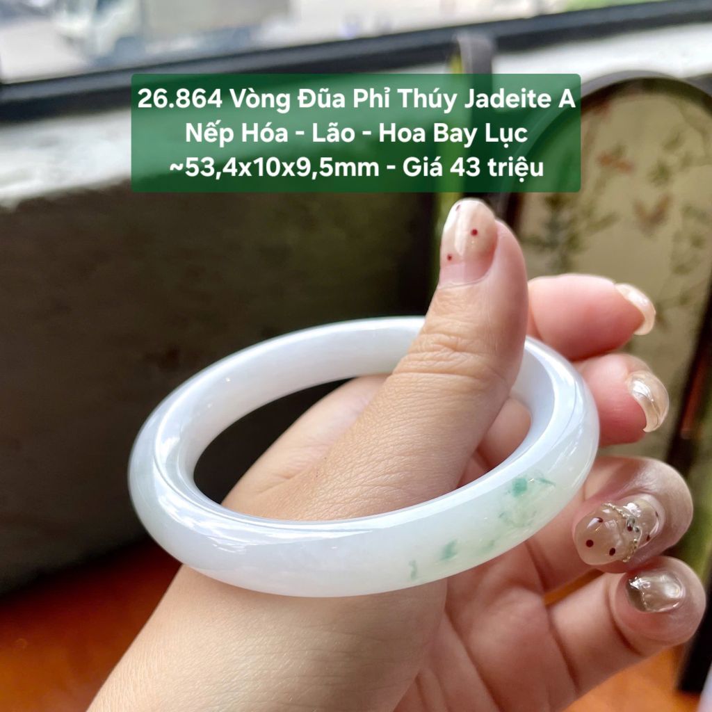 26.864 Vòng Đũa Phỉ Thuý Jadeite A - Nếp Hoá - Lão - Hoa Bay Lục ~ 53,4x10x9,5mm