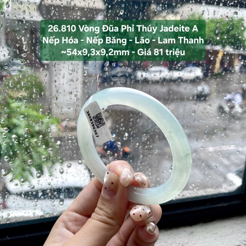 26.810 Vòng Đũa Phỉ Thuý Jadeite A - Nếp Hoá - Nếp Băng - Lão - Lam Thanh ~ 54x9,3x9,2mm