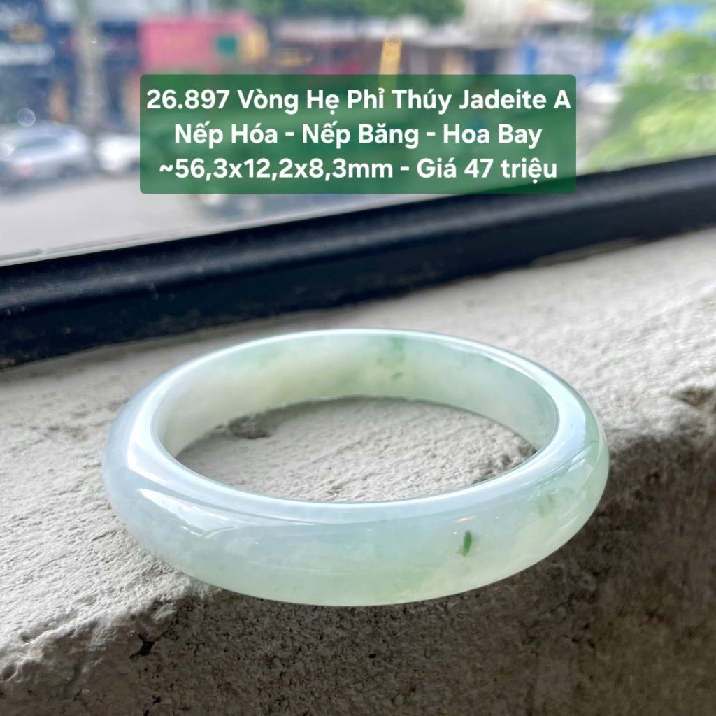 26.897 Vòng Hẹ Phỉ Thuý Jadeite A - Nếp Hoá - Nếp Băng - Hoa Bay ~ 56,3x12,2x8,3mm