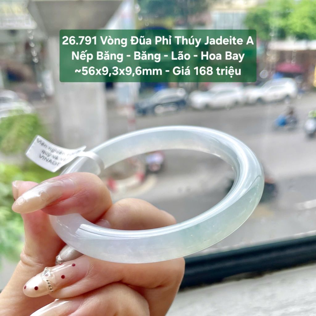 26.791 Vòng Đũa Phỉ Thuý Jadeite A - Nếp Băng - Băng - Lão - Hoa Bay ~ 56x9,3x9,6mm
