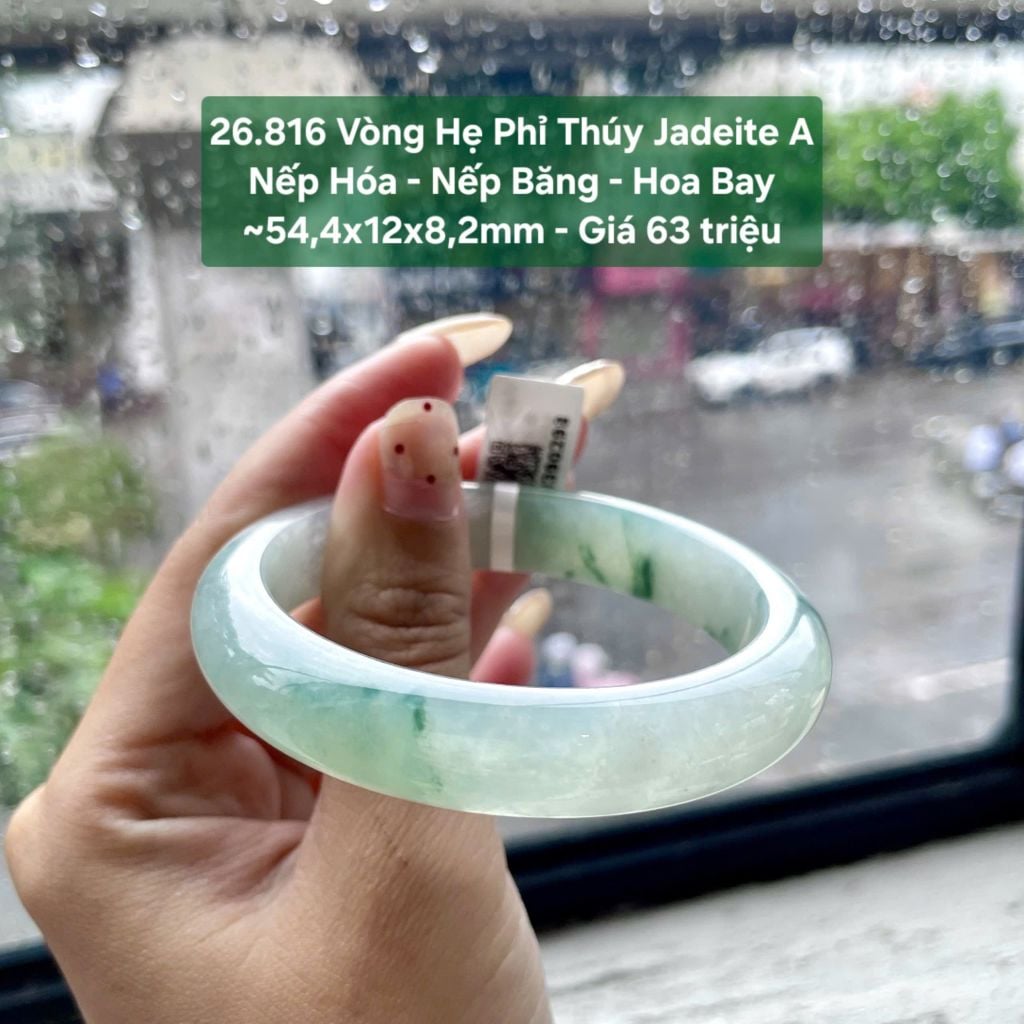 26.816 Vòng Hẹ Phỉ Thuý Jadeite A - Nếp Hoá - Nếp Băng - Hoa Bay ~ 54,4x12x8,2mm