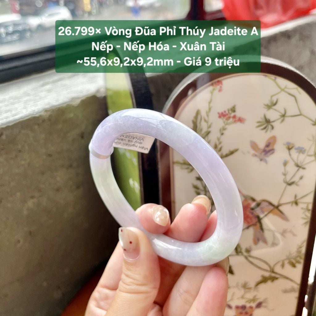 26.799x Vòng Đũa Phỉ Thuý Jadeite A - Nếp - Nếp Hoá - Xuân Tài ~ 55,6x9,2x9,2mm