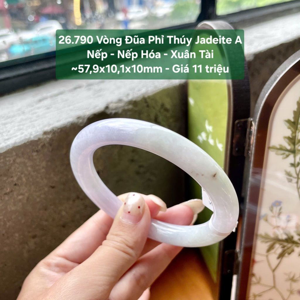 26.790 Vòng Đũa Phỉ Thuý Jadeite A - Nếp - Nếp Hoá - Xuân Tài ~ 57,9x10,1x10mm