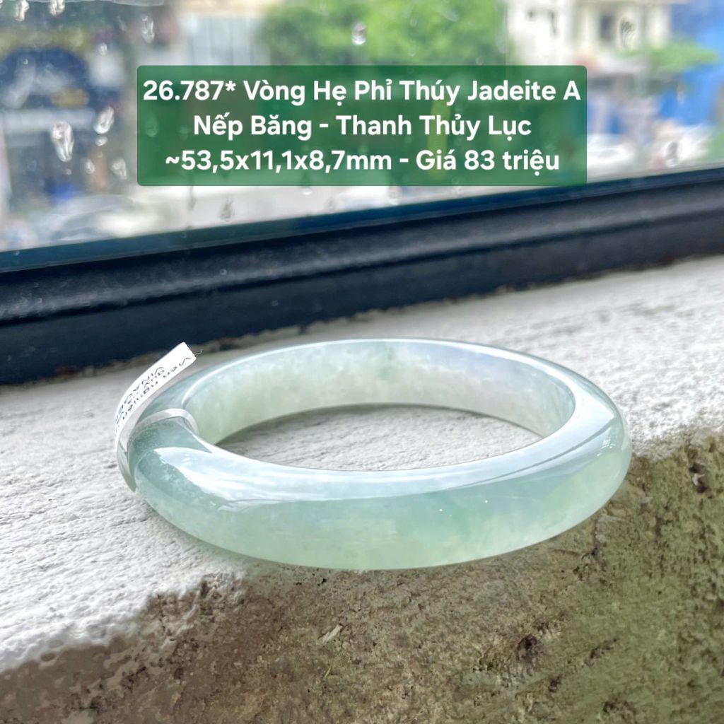 26.787* Vòng Hẹ Phỉ Thuý Jadeite A - Nếp Băng - Thanh Thuỷ Lục ~ 55,3x11,1x8,7mm