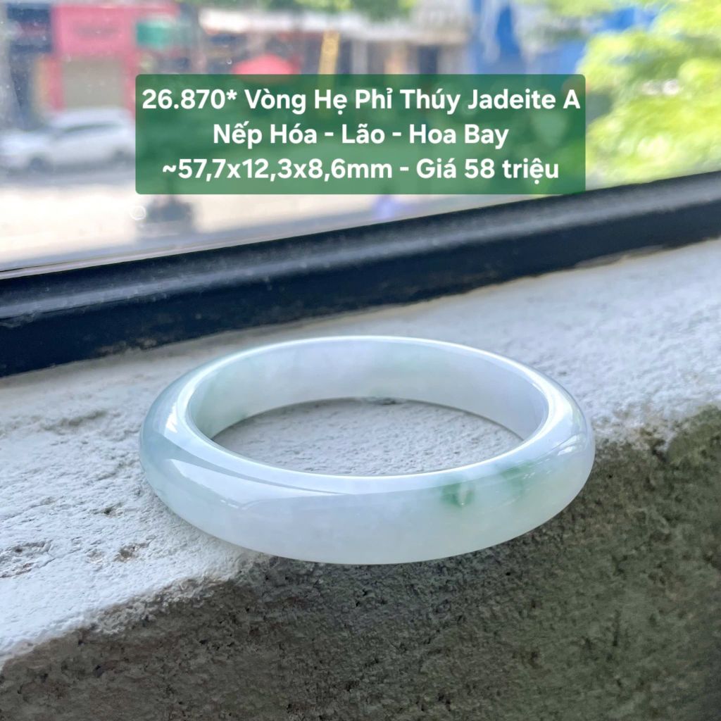 26.870* Vòng Hẹ Phỉ Thuý Jadeite A - Nếp Hoá - Lão - Hoa Bay ~ 57,7x12,3x8,6mm