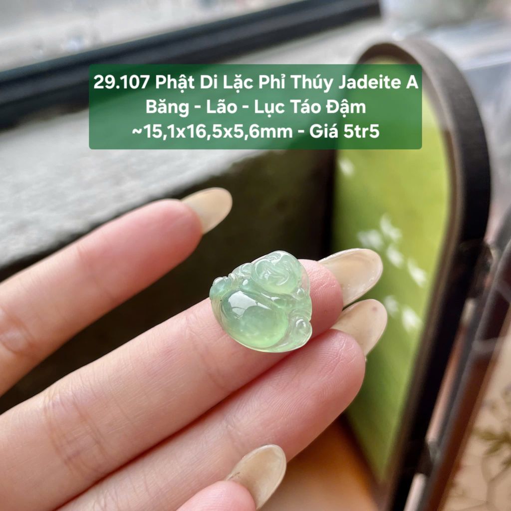29.107 Phật Di Lặc Phỉ Thuý Jadeite A - Băng - Lão - Lục Táo Đậm ~ 15,1x16,5x5,6mm