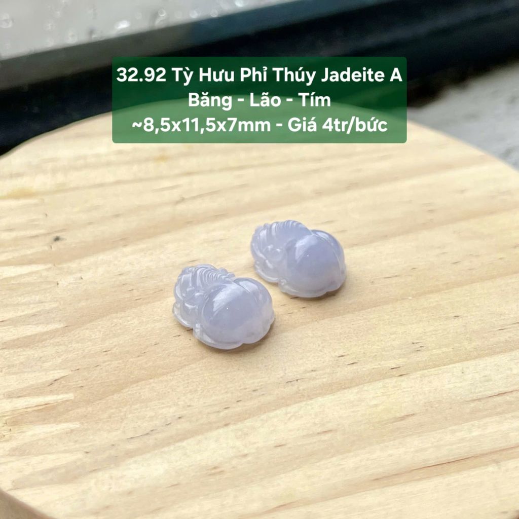 32.92 Tỳ Hưu Phỉ Thuý Jadeite A - Băng - Lão - Tím ~ 8,5x11,5x7mm