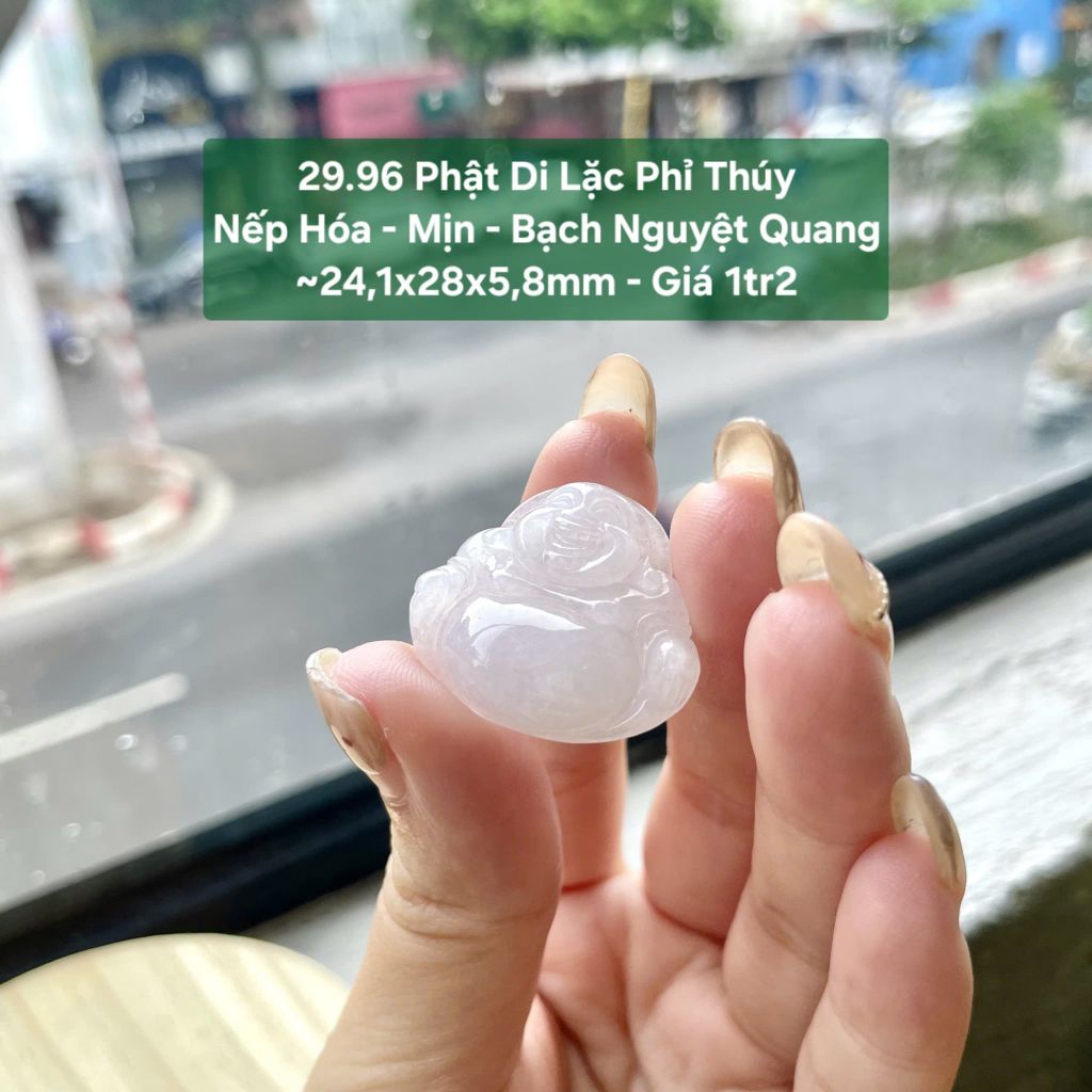 29.96 Phật Di Lặc Phỉ Thuý Jadeite A - Nếp Mịn -Nếp Hoá - Bạch Nguyệt Quang ~ 24,1x28x5,8mm