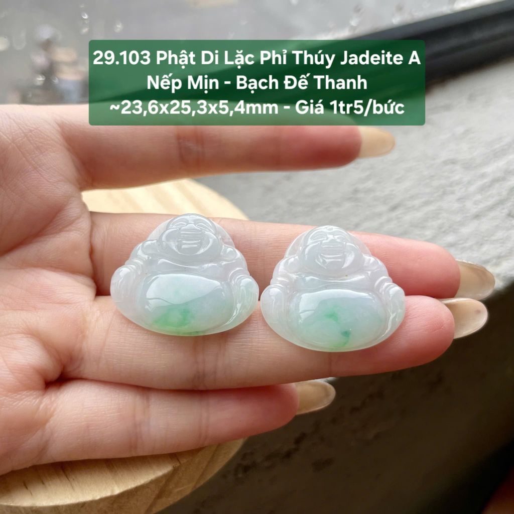 29.103 Phật Di Lặc Phỉ Thuý Jadeite A - Nếp Mịn - Bạch Đế Thanh ~ 23,6x25,3x5,4mm
