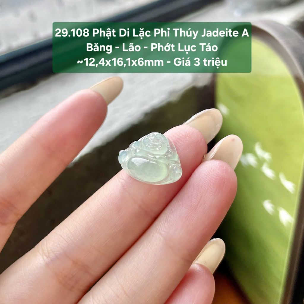 29.108 Phật Di Lặc Phỉ Thuý Jadeite A - Băng - Lão - Phớt Lục Táo ~ 12,4x16,1x6mm