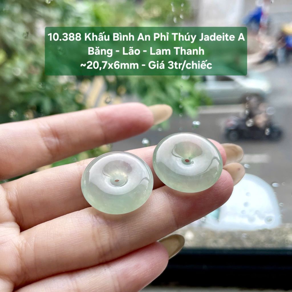 10.388 Khấu Bình An Phỉ Thuý Jadeite A - Băng - Lão - Lam Thanh ~ 20,7x6mm