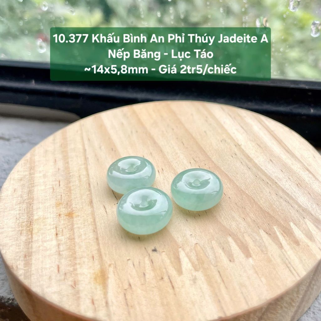 10.377 Khấu Bình An Phỉ Thuý Jadeite A - Nếp Băng - Lục Táo ~ 14x5,8mm
