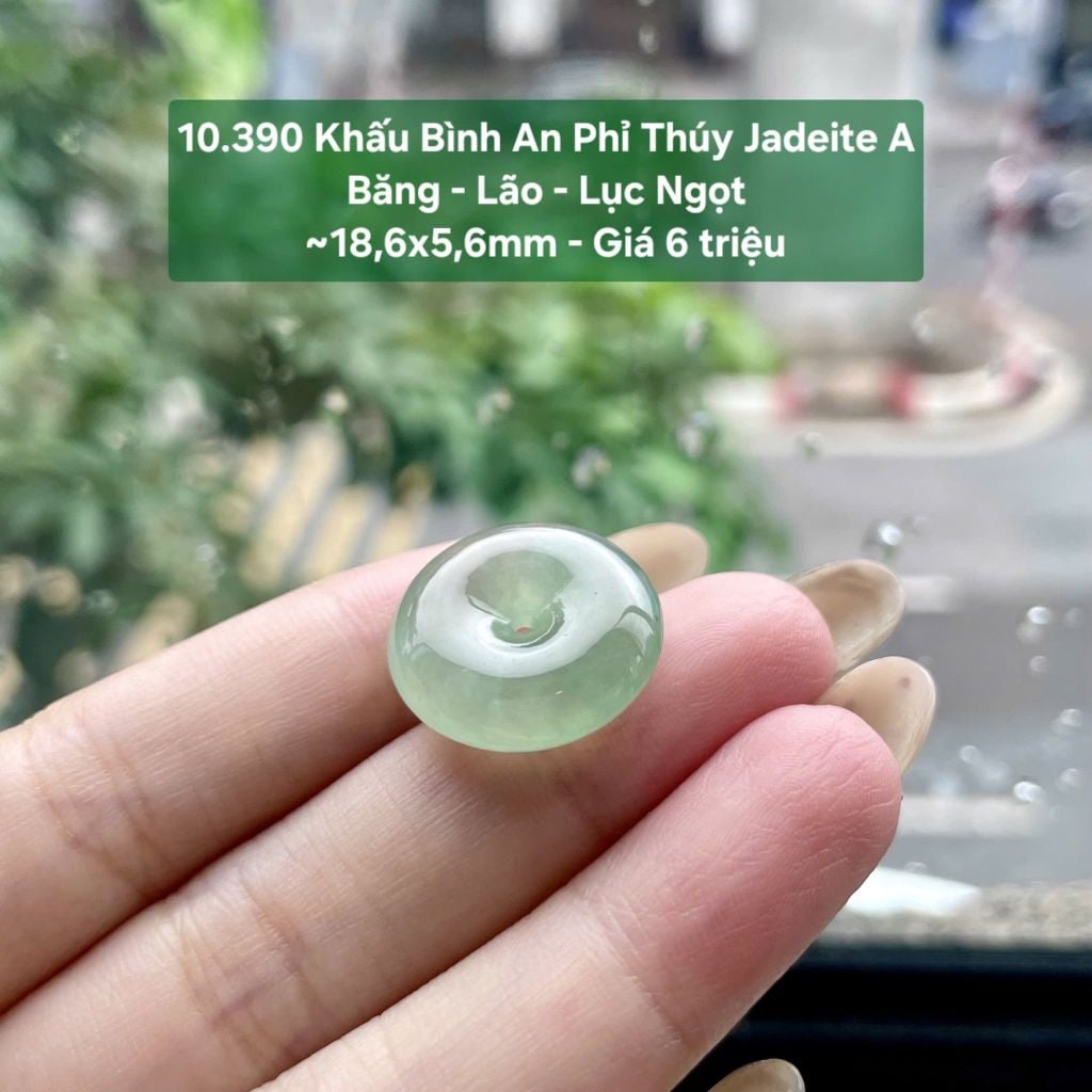 10.390 Khấu Bình An Phỉ Thuý Jadeite A - Băng - Lão - Lục Ngọt ~ 16,5x5,6mm