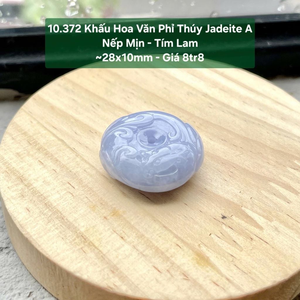 10.372 Khấu Bình An Phỉ Thuý Jadeite A - Nếp Mịn - Tím Lam ~ 28x10mm