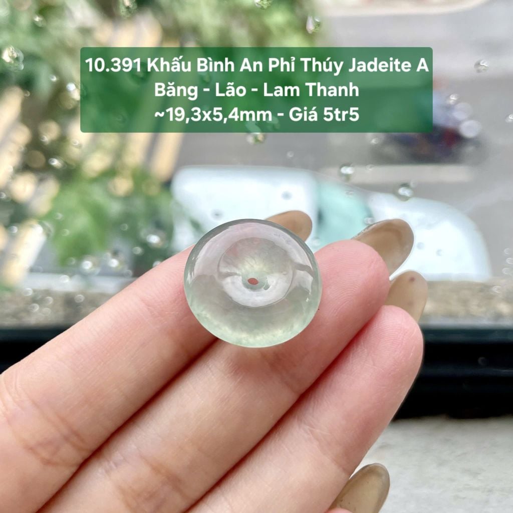 10.391 Khấu Bình An Phỉ Thuý Jadeite A - Băng - Lão - Lam Thanh ~ 19,3x5,4mm