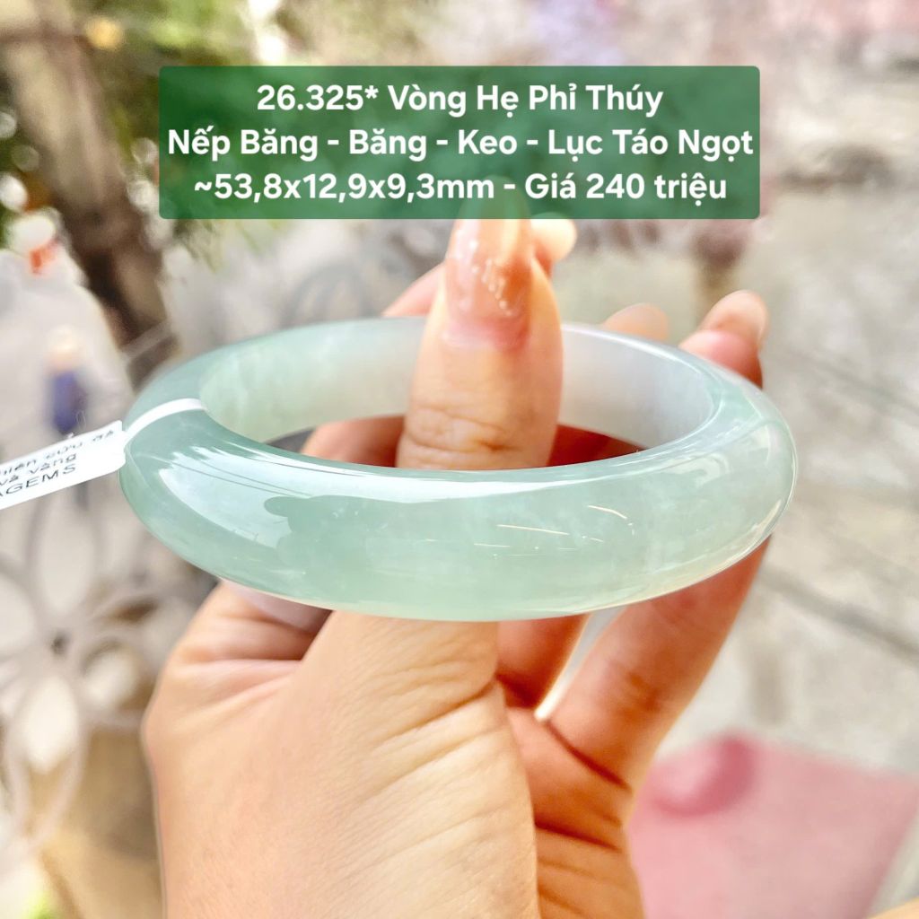 Vòng Hẹ Phỉ Thuý Nếp Băng - Băng - Keo - Lục Táo Ngọt ~ 53,8x12,9x9,3mm 26.325*