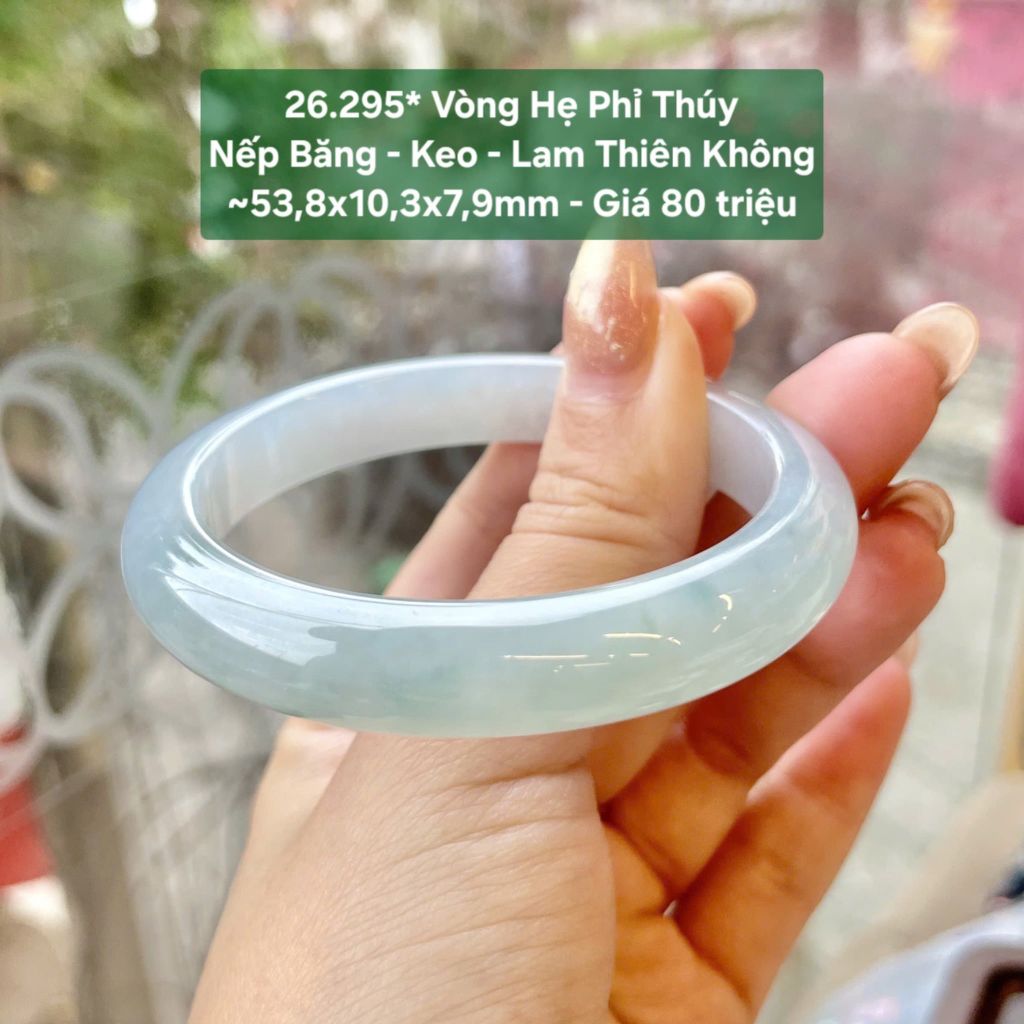 Vòng Hẹ Phỉ Thuý Nếp Băng - Keo - Lam Thiên Không~53,8x10,3x7,9mm 26.295*