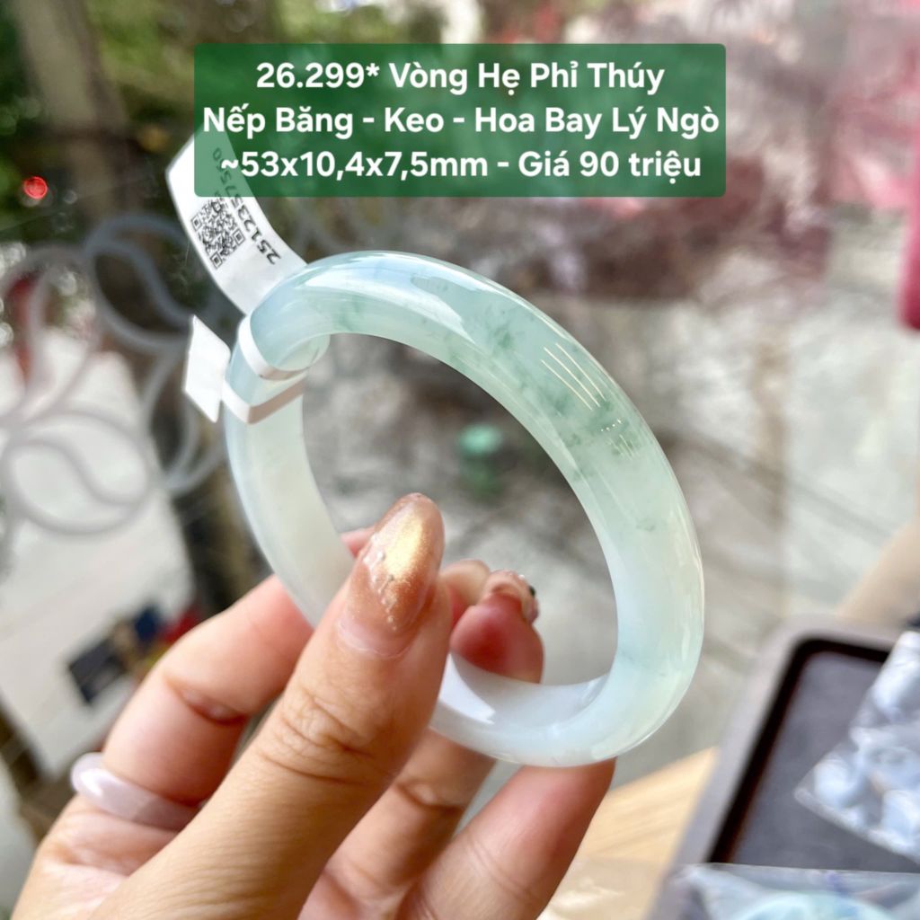 Vòng Hẹ Phỉ Thuý Nếp Băng - Keo - Hoa Bay Lý Ngò ~ 53x10,4x7,5mm 26.299*