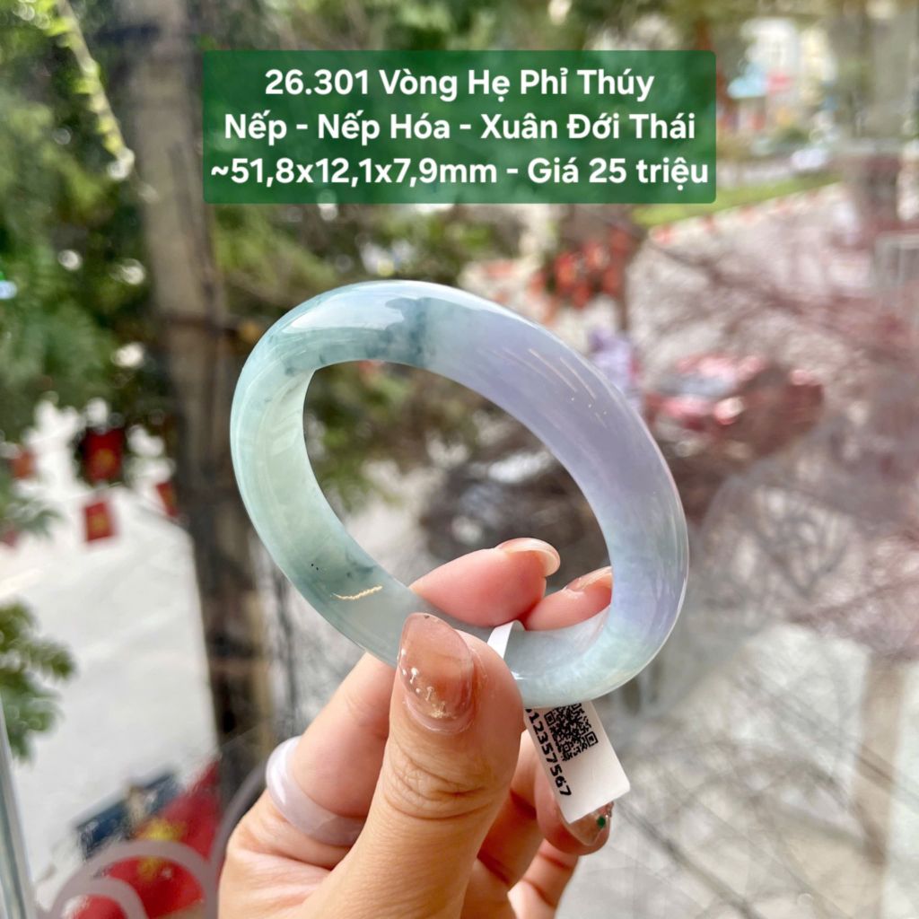 Vòng Hẹ Phỉ Thuý Nếp - Nếp Hoá -Xuân Đới Thái ~51,8x12,1x7,9mm 26.301