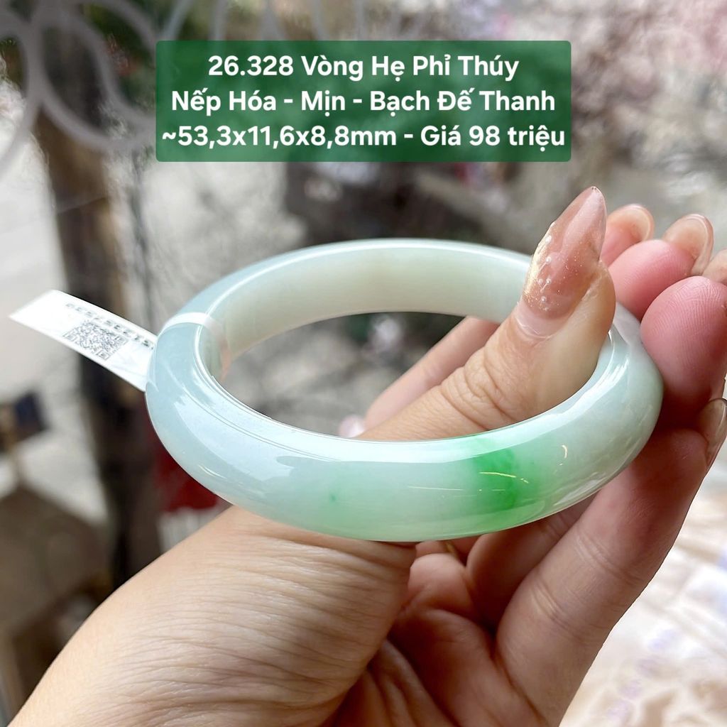Vòng Hẹ Phỉ Thuý Nếp Hoá - Mịn - Bạch Đế Thanh~53,3x11,6x8,8mm 26.328