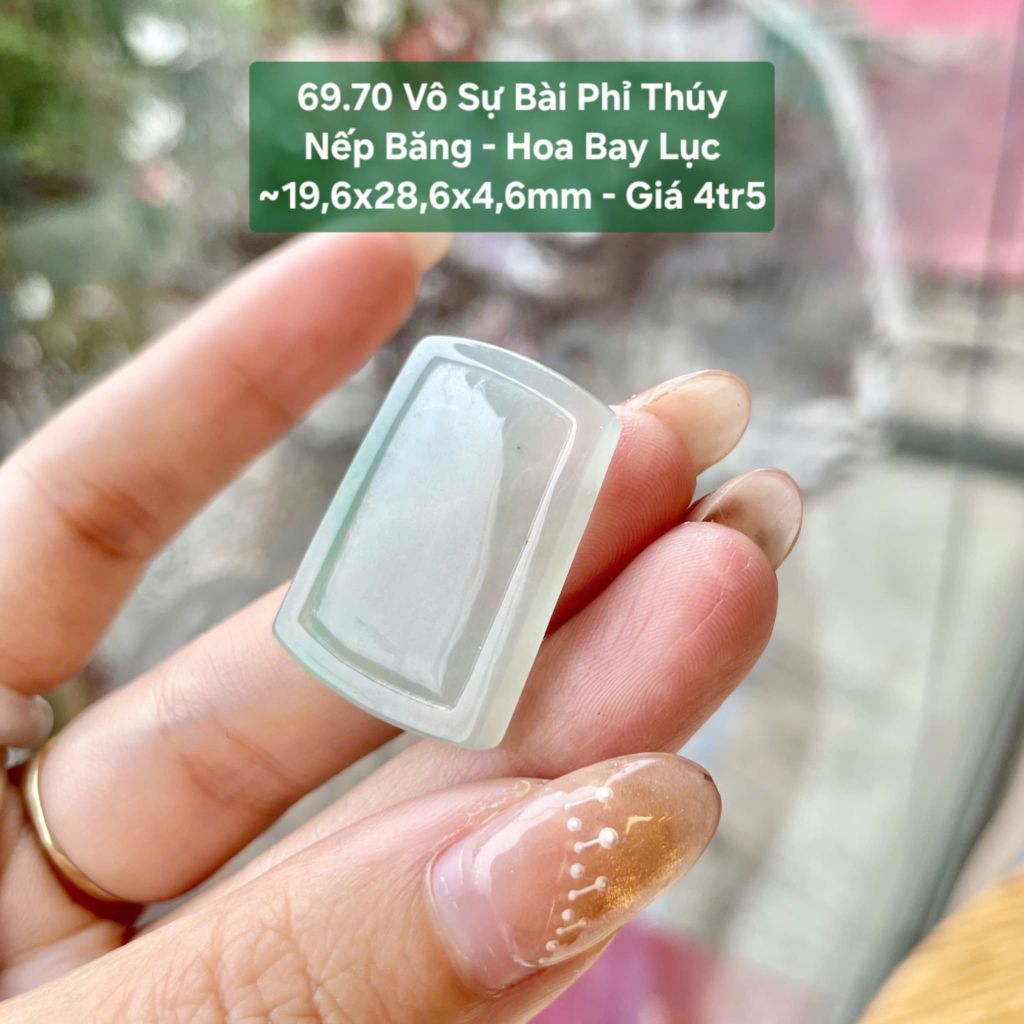 Vô Sự Bài Phỉ Thuý Nếp Băng - Hoa Bay Lục ~19,6x28,6x4,6mm 69.70