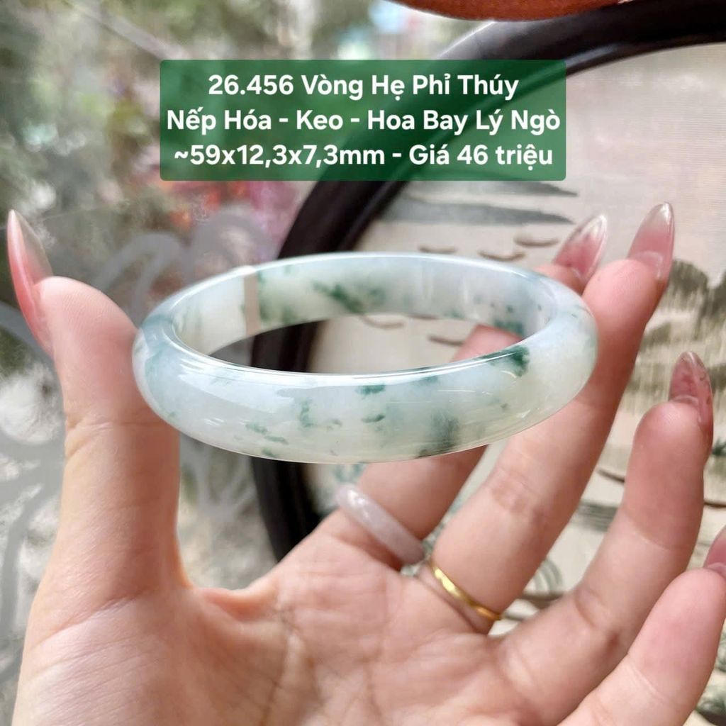 Vòng Hẹ Phỉ Thuý Nếp Hoá - Keo - Hoa Bay Lý Ngò ~59x12,3x7,3mm 26.456