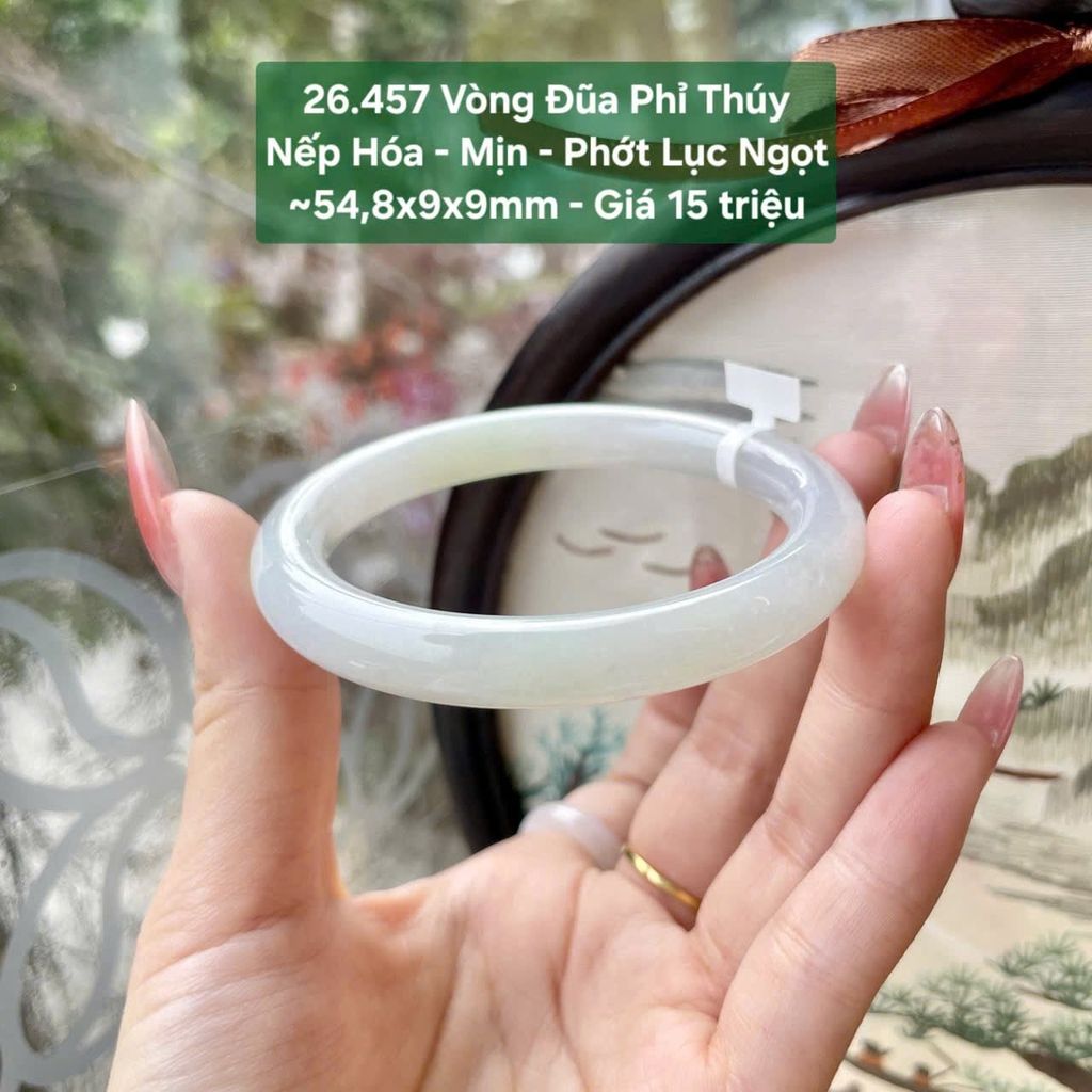 Vòng Đũa Phỉ Thuý Nếp Hoá - Mịn - Phớt Lục Ngọt ~54,8x9x9mm 26.457