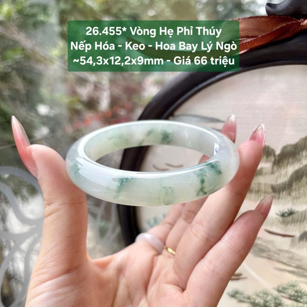Vòng Hẹ Phỉ Thuý Nếp Hoá - Keo - Hoa Bay Lý Ngò ~54,3x12,2x9mm 26.455*