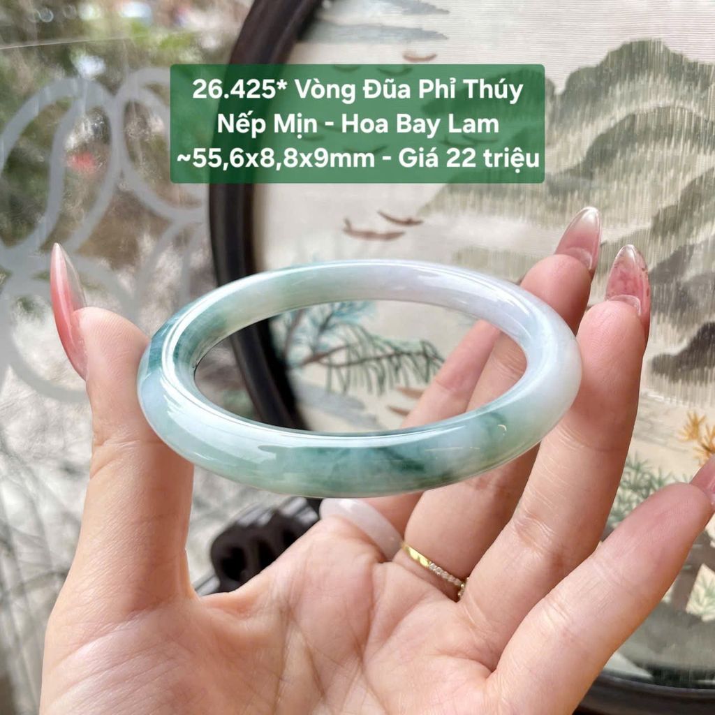 Vòng Đũa Phỉ Thuý Nếp Mịn - Hoa Bay Lam ~55,6x8,8x9mm 26.425*