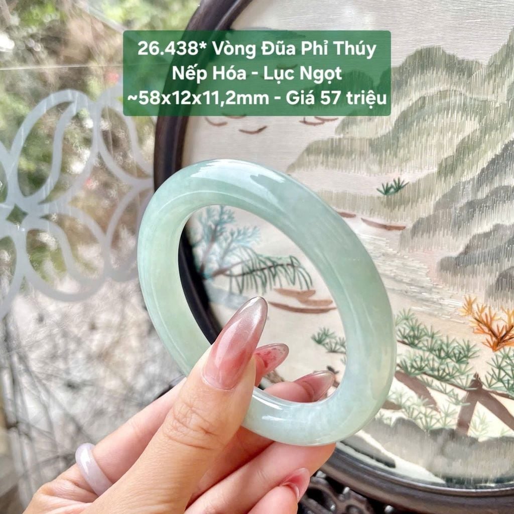 Vòng Đũa Phỉ Thuý Nếp Hoá- Lục Ngọt ~58x12x11,2mm 26.438*