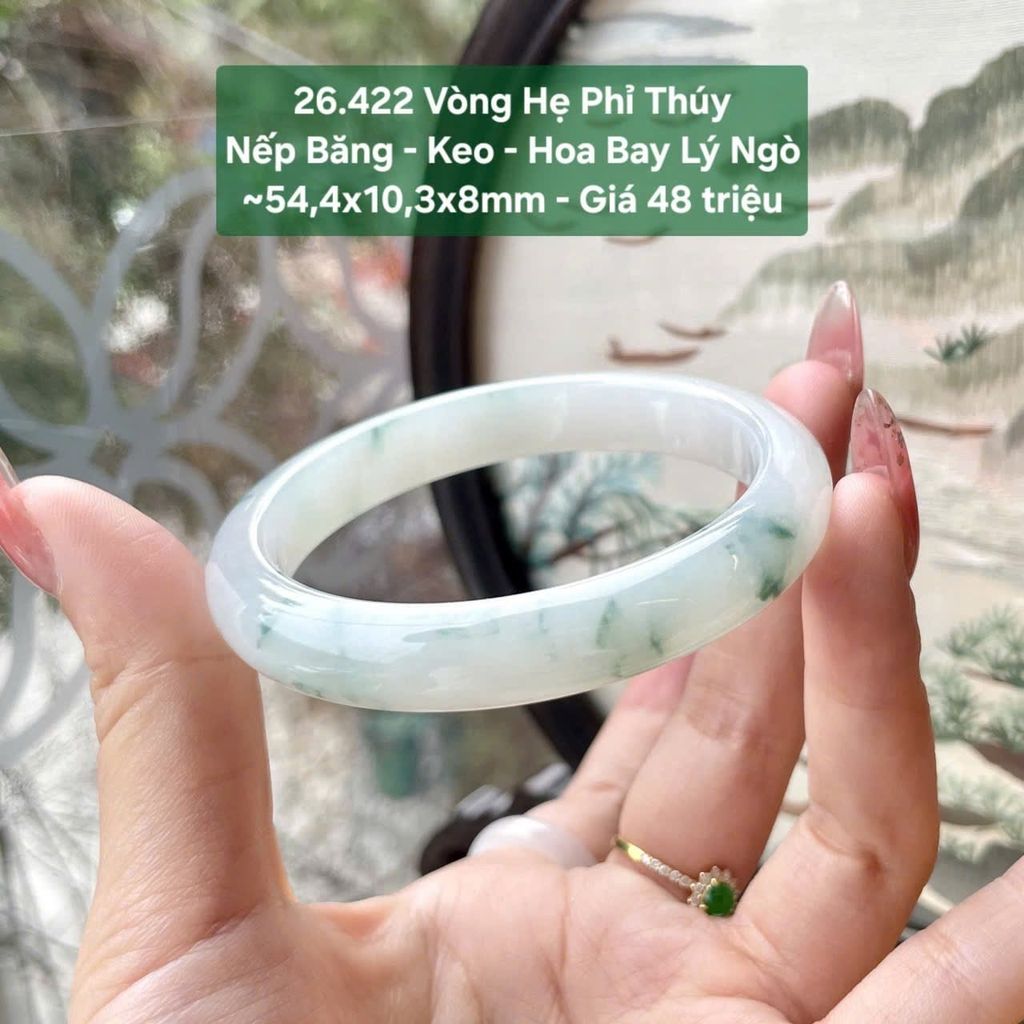Vòng Hẹ Phỉ Thuý Nếp Băng - Keo - Hoa Bay Lý Ngò ~54,4x10,3x8mm 26.422