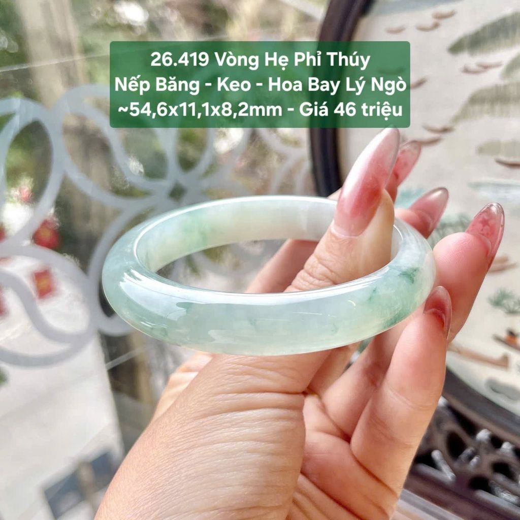 Vòng Hẹ Phỉ Thuý Nếp Băng - Keo - Hoa Bay Lý Ngò ~54,6x11,1x8,2mm 26.419