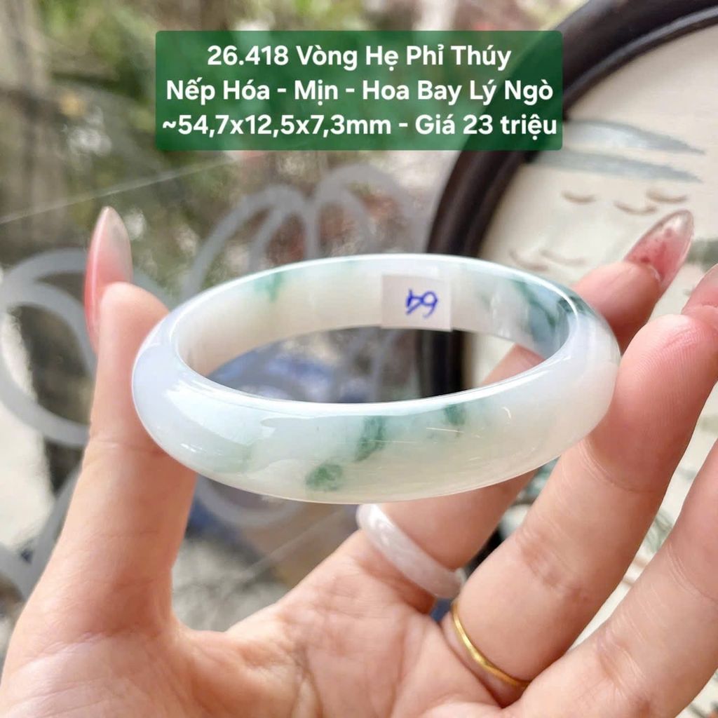 Vòng Hẹ Phỉ Thuý Nếp Hoá - Mịn - Hoa Bay Lý Ngò ~54,7x12,5x7,3mm 26.418