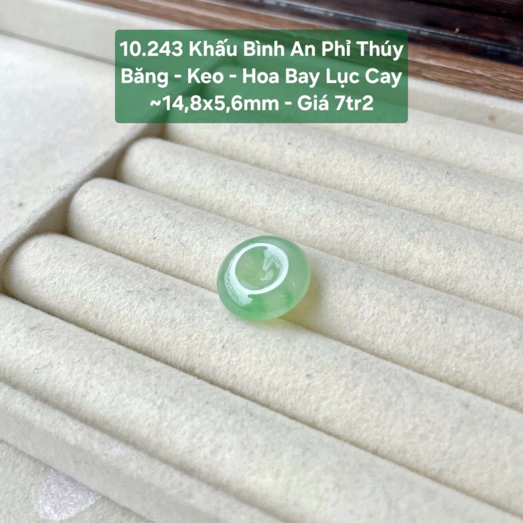 Khấu Bình An Phỉ Thuý Băng - Keo - Hoa Bay Lục Cay ~14,8x5,6mm 10.243