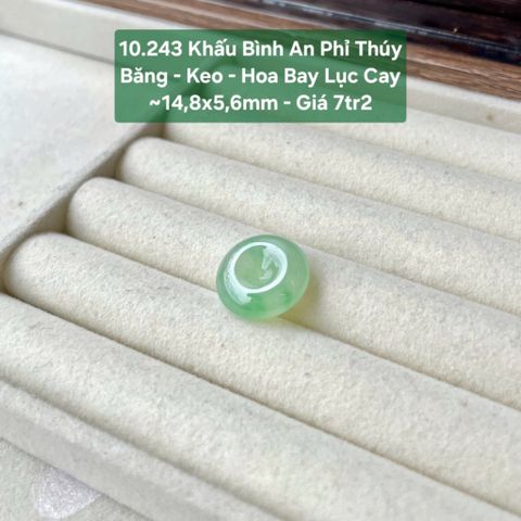 Khấu Bình An Phỉ Thuý Băng - Keo - Hoa Bay Lục Cay ~14,8x5,6mm 10.243