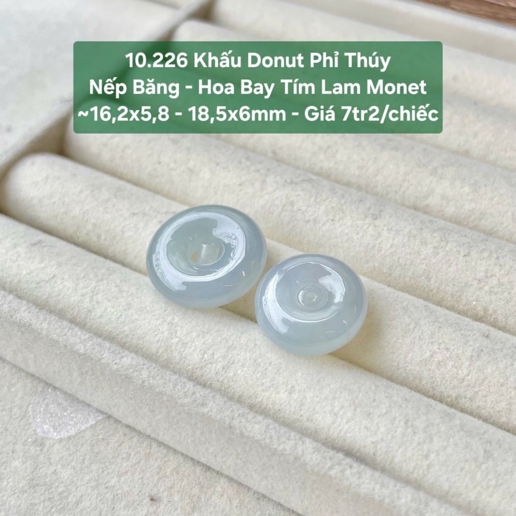 Khấu Donut Phỉ Thuý Nếp Băng - Hoa Bay Tím Lam Monet ~16,2x5,8 - 18,5x6mm 10.226