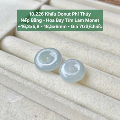 Khấu Donut Phỉ Thuý Nếp Băng - Hoa Bay Tím Lam Monet ~16,2x5,8 - 18,5x6mm 10.226