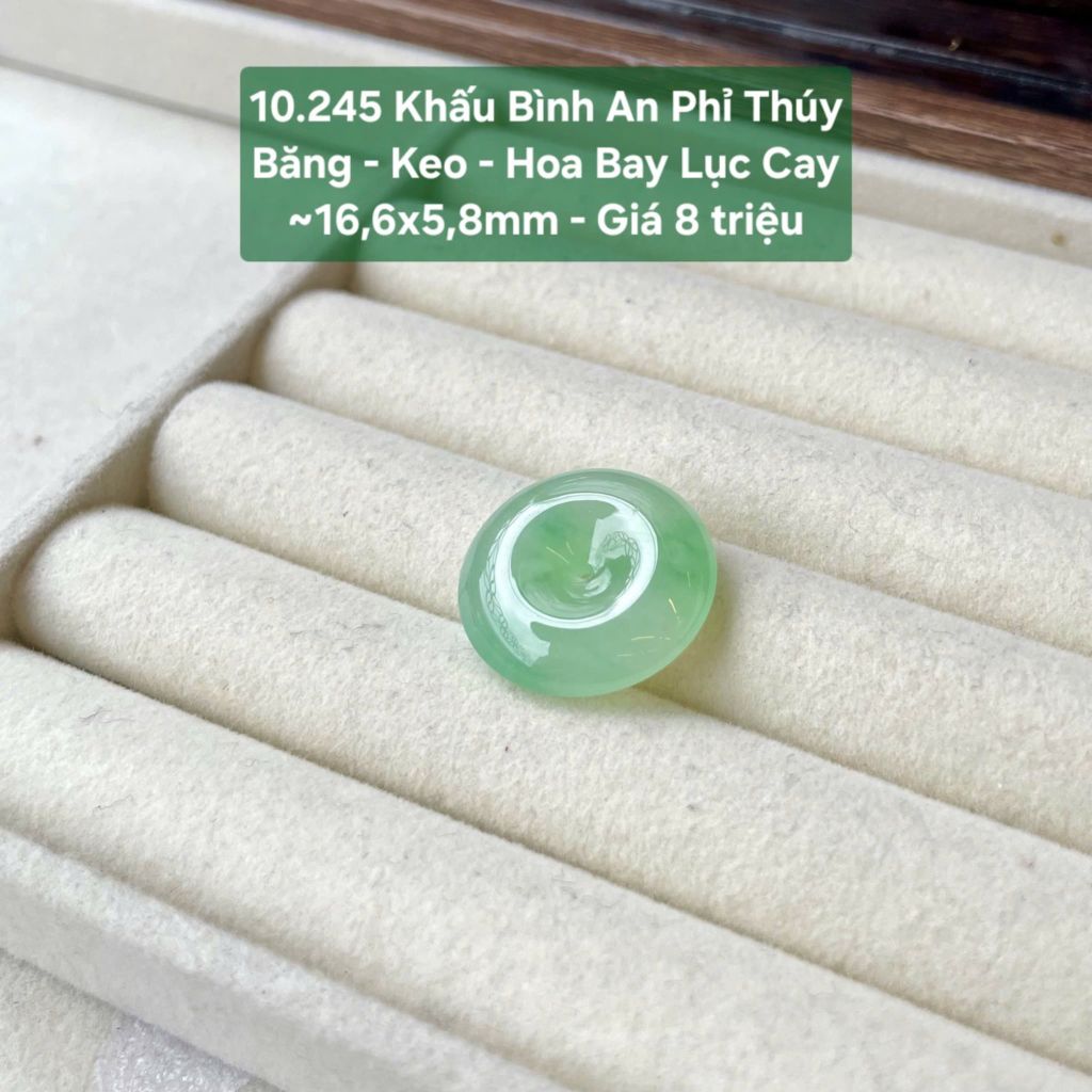 Khấu Bình An Phỉ Thuý Băng - Keo- Hoa Bay Lục Cay ~16,6x5,8mm 10.245