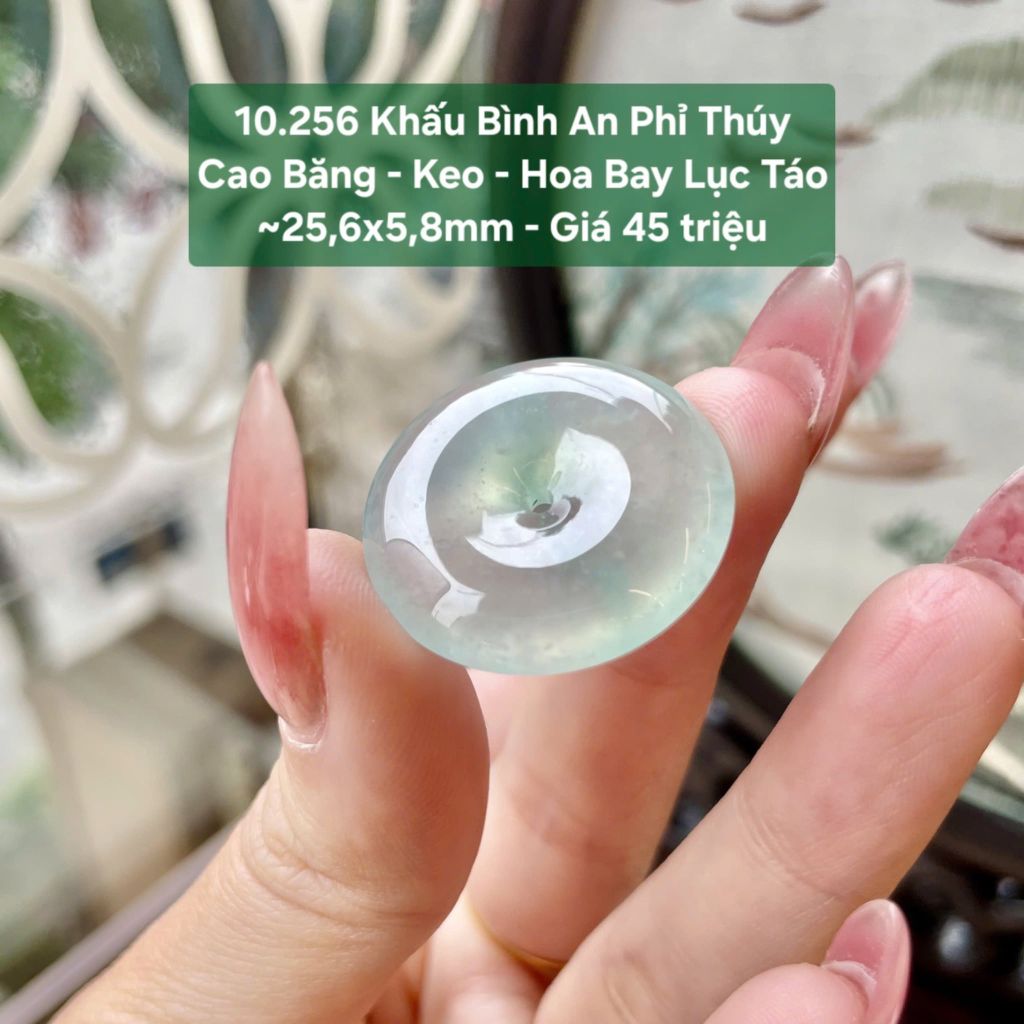 Khấu Bình An Phỉ Thuý Cao Băng - Keo - Hoa Bay Lục Táo ~25,6x5,8mm 10.256