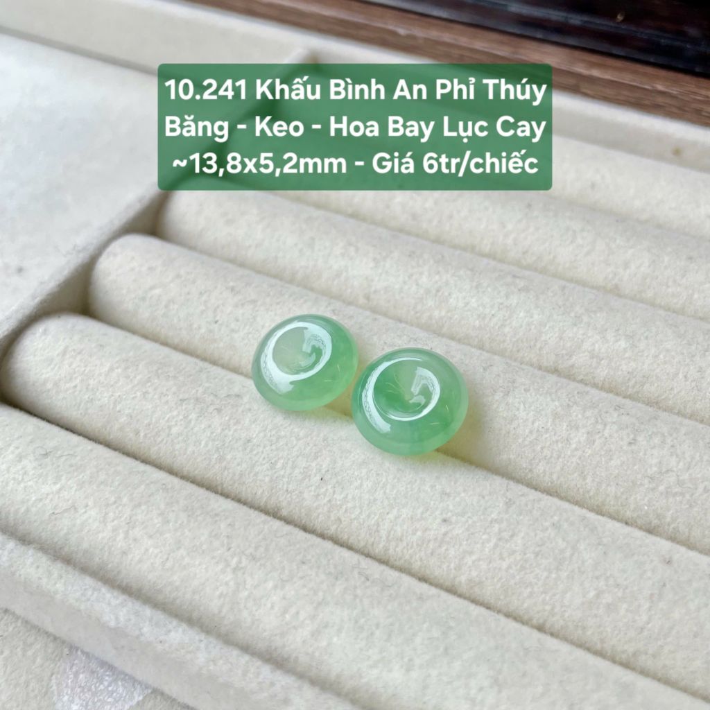 Khấu Bình An Phỉ Thuý Băng - Keo - Hoa Bay Lục Cay ~13,8x5,2mm 10.241