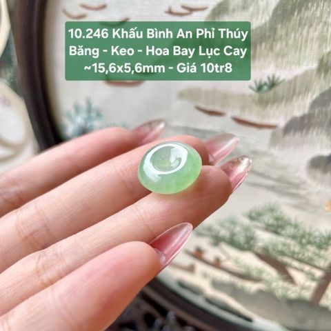 Khấu Bình An Phỉ Thuý Băng - Keo - Hoa Bay Lục Cay ~ 15,6x5,6mm 10.246