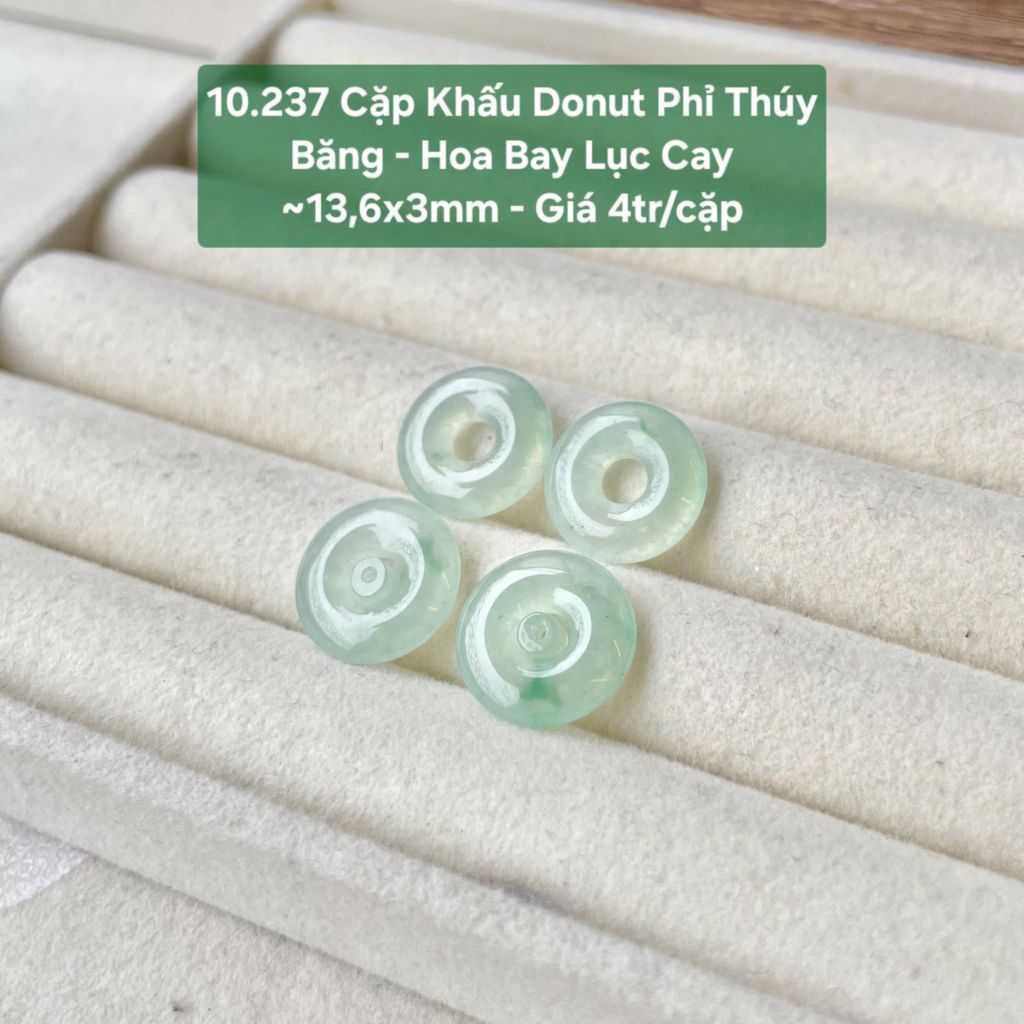 Cặp Khấu Donut Phỉ Thuý Băng - Hoa Bay Lục Cay ~13,6x3mm 10.237