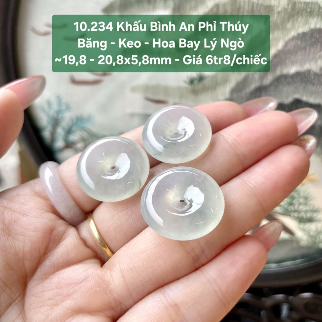 Khấu Bình An Phỉ Thuý Băng - Keo - Hoa Bay lý ngò ~19,8 - 20,8x5,8mm 10.234