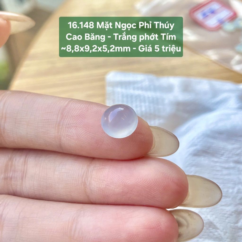 Mặt Ngọc Phỉ Thúy Cao Băng - Trắng phớt Tím ~8,8x9,2x5,2mm 16.148