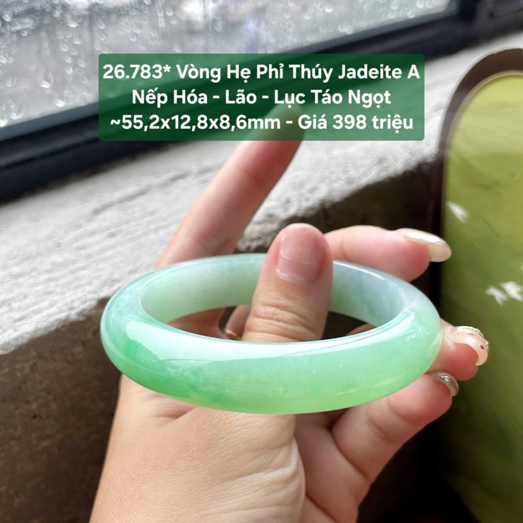 26.783* Vòng Hẹ Phỉ Thuý Jadeite A -  Nếp Hoá - Lão - Lục Táo Ngọt ~ 55,2x12,8x8,6mm